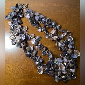 vintage black keshi pearl multi strand statement necklace with teardrop quartz